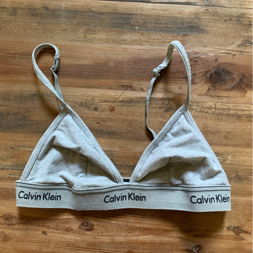 Calvin Klein Gray Cotton Triangle Bra Bralette in Size L